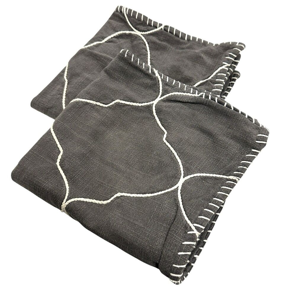 Pottery Barn Gray Arabesque Pillow Covers 22x22 Cotton India Pair 2 7092224